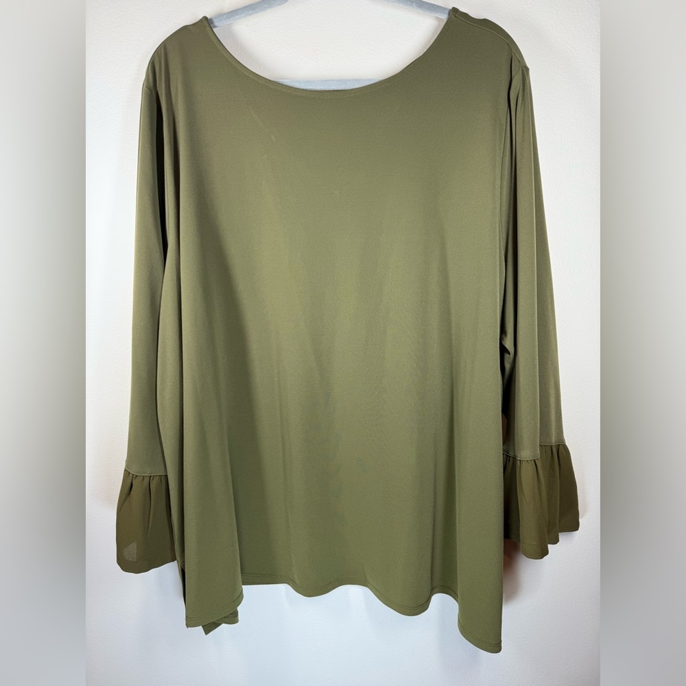 The Limited Women’s Olive Green Top Sheer Ruffled‎ Sleeves Size 2X